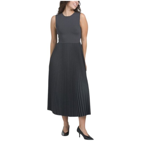 THEORY Crew Neck Sleeveless Pleated Dress